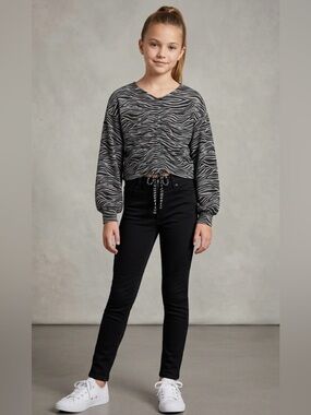 NWT Jessica Simpson Girls Zebra Animal Print Cropped Ruched top size 8/10